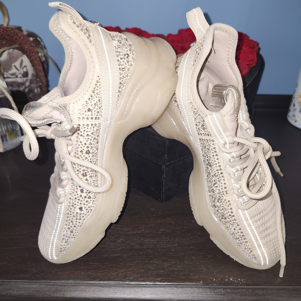Steve Madden Beige Rhinestone Sneakers 6M